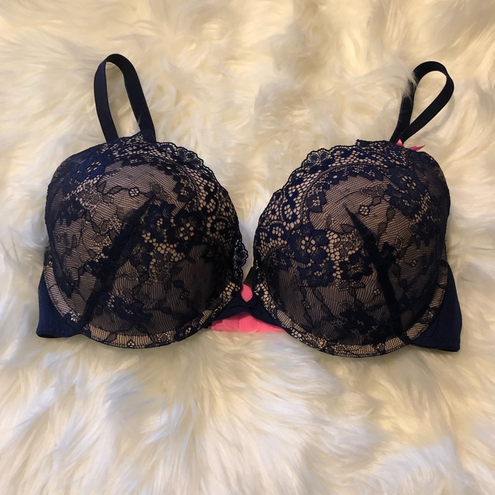 Navy blue lace push up bra